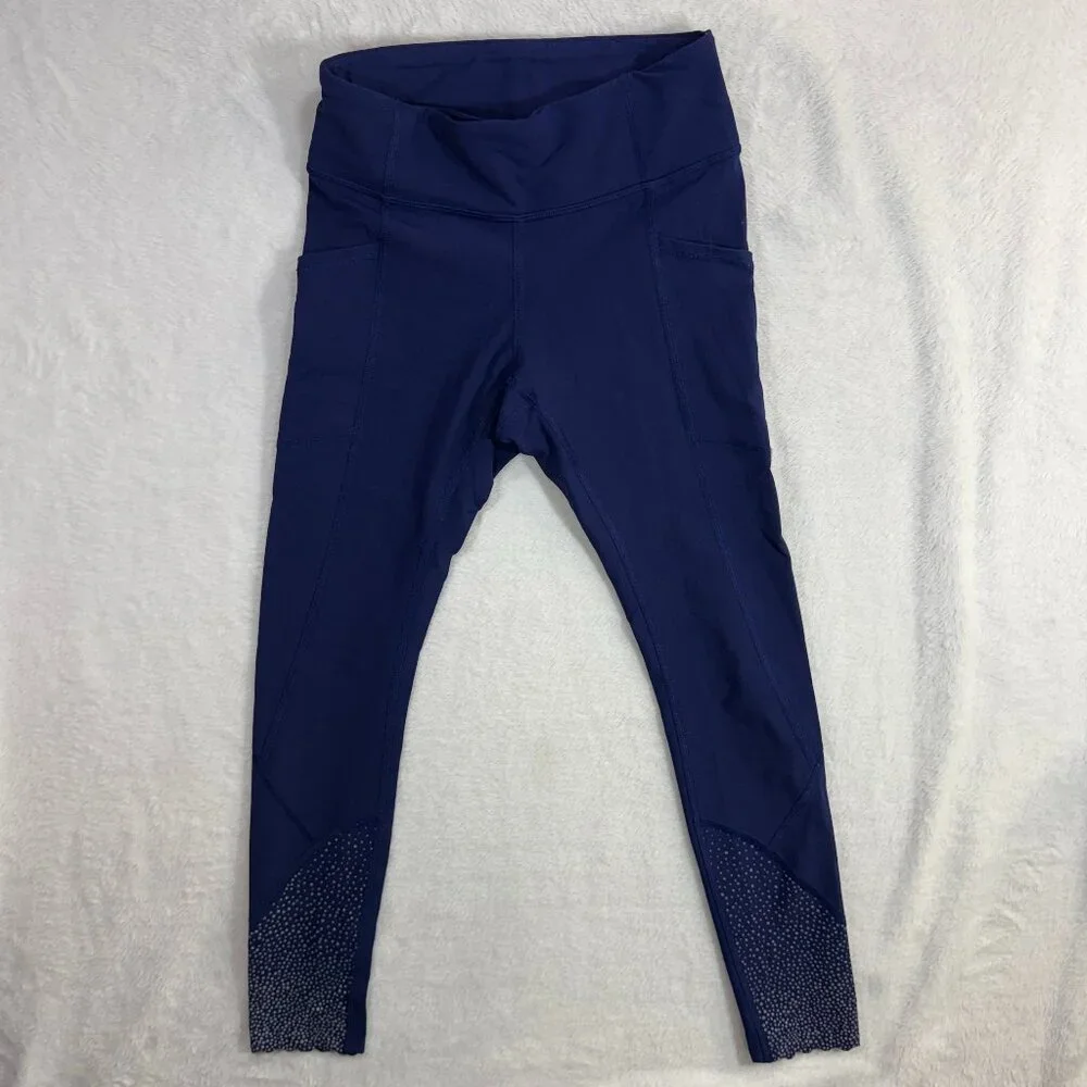 Lululemon XS Tight Stuff Navy Blue Reflective Running Night Ankle Legging‎ Gym